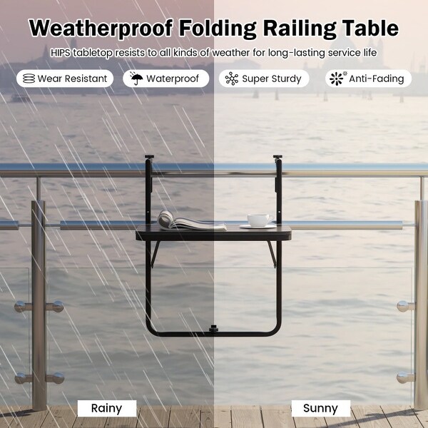 Folding Hanging Table with 3Level Adjustable Height for Patio Balcony