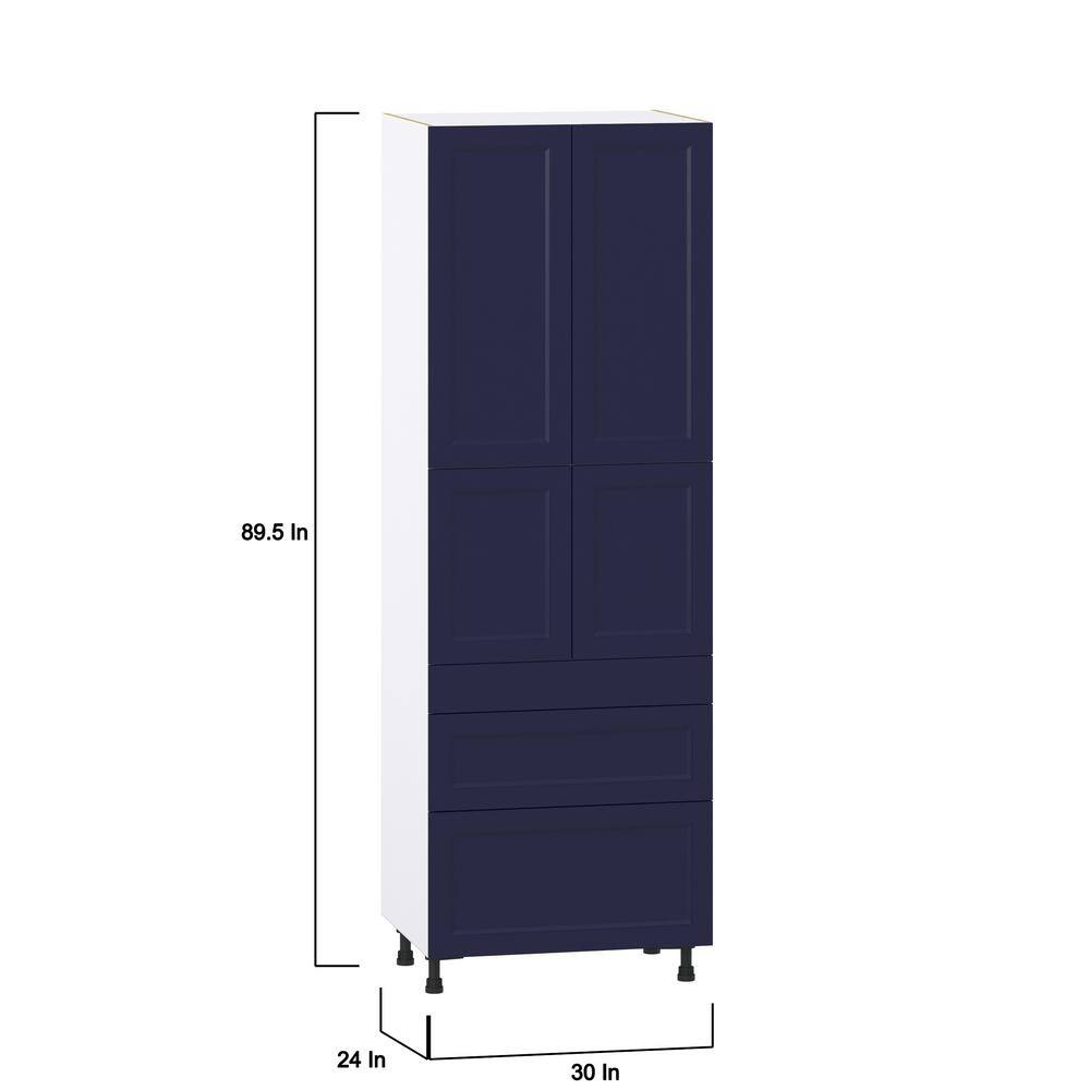 J COLLECTION Devon 30 in. W x 89.5 in. H x 24 in. D Painted Blue Shaker Assembled Pantry Kitchen Cabinet with 5 Drawers DST3D302489.5I2-DV