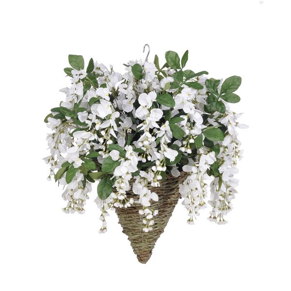 Faux White Wisteria Hanging Basket