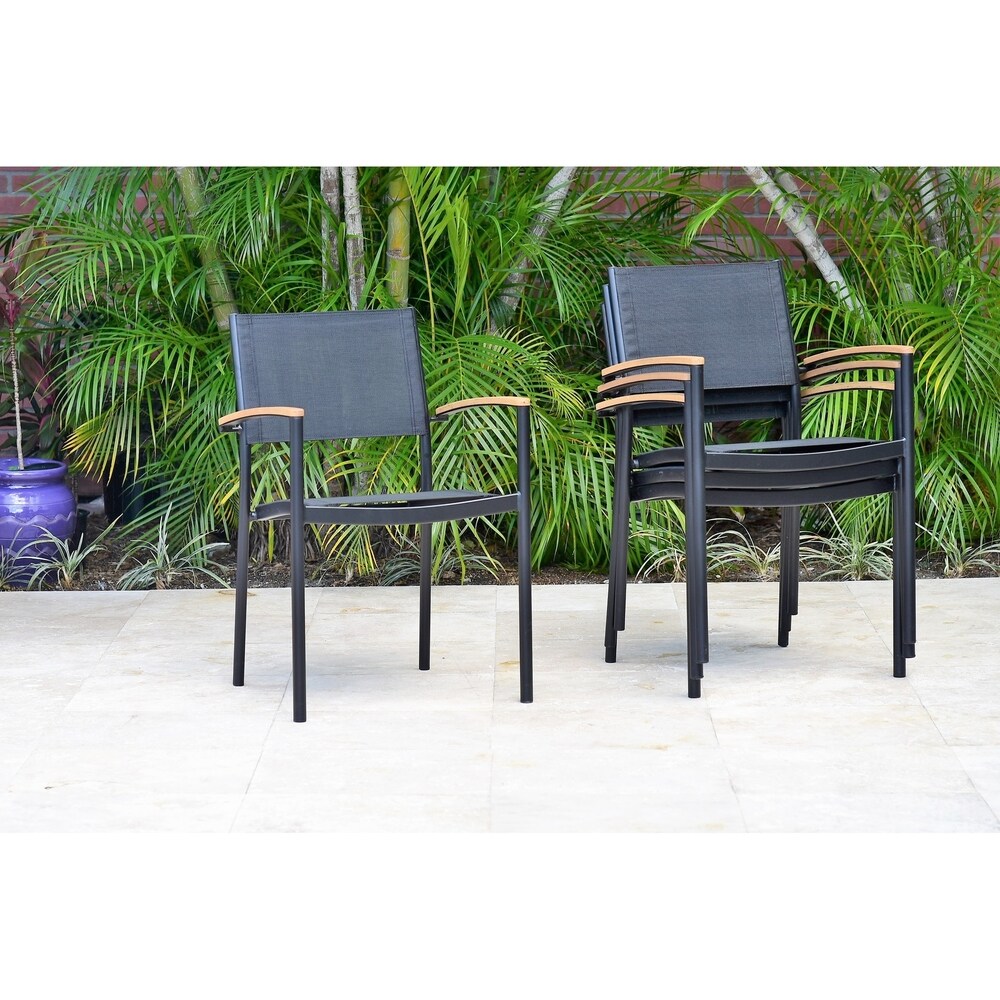 Toledo Rectangular and Extendable Black 7 Piece Patio Dining Set with Teak Finish by Amazonia