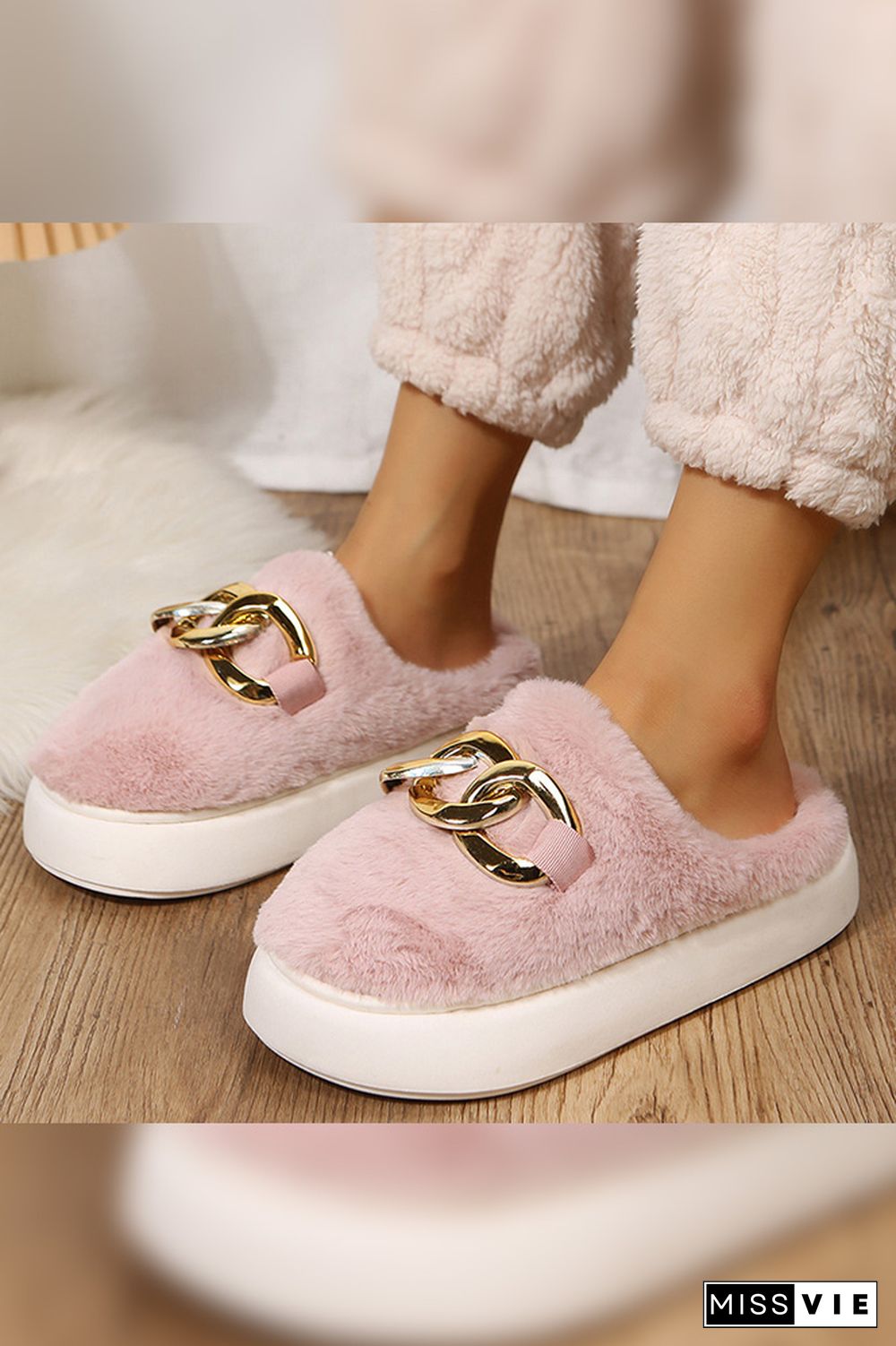 Metal Chain Fluffy Slipper