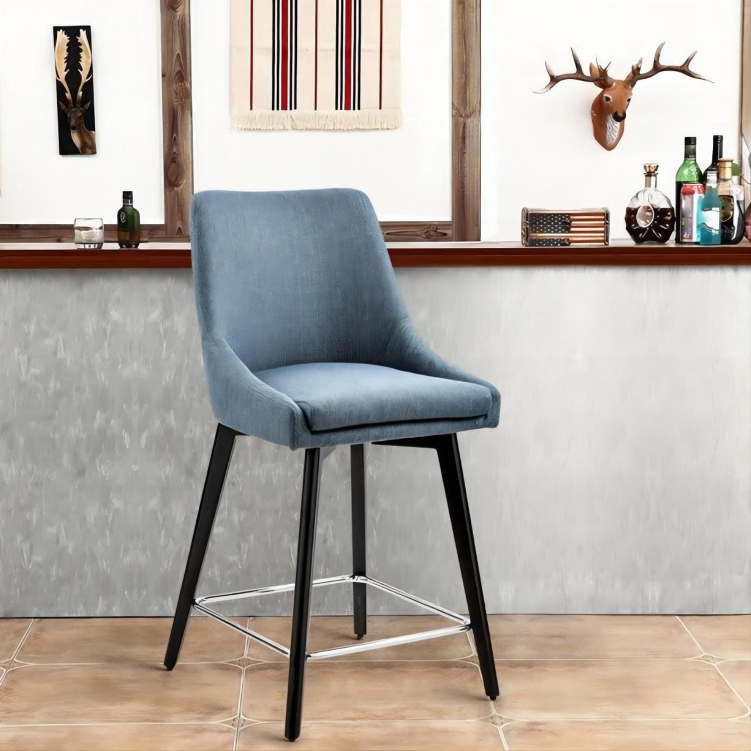 Counter Height Bar Stools with Back and Footrest， Fabric