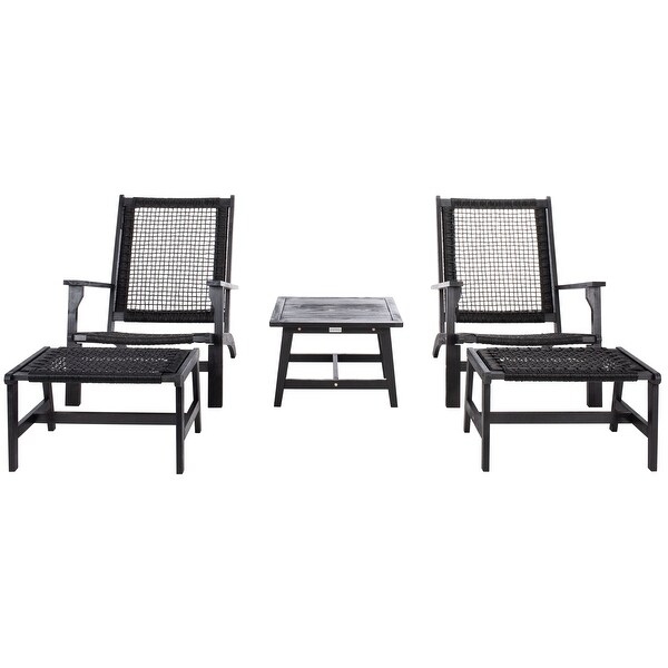 SAFAVIEH Chantelle Outdoor Solid Wood Chaise Lounge Chair and Stool Set of 2 (Includes End Table)