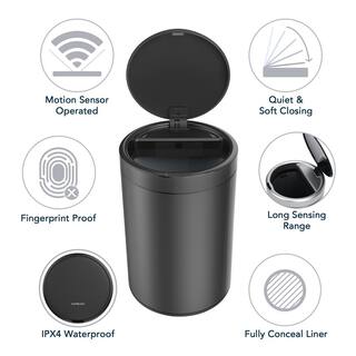 eModernDecor CozyBlock 3.2 Gal. Black Steel Round Touchless Motion Sensor Bin Trash Can Quiet Soft Close Lid HN-ZY-3-BLK