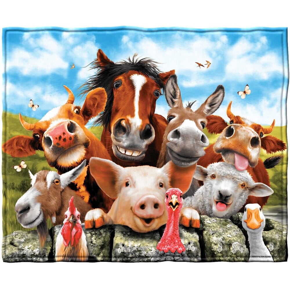 Farm Animals Selfie Super Soft Plush Fleece Throw Blanket