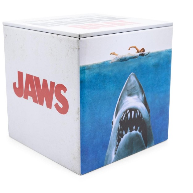 Ukonic Jaws Logo Tin Storage Box Cube Organizer With Lid 4 Inches