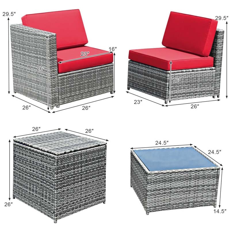 8 Pcs Rattan Patio Sectional Sofa Couch Set Outdoor Wicker Furniture Set with Storage Table & Cushions