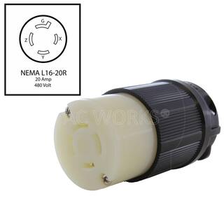 AC WORKS NEMA L16-20R 3-Phase 20 Amp 480-Volt 4-Prong Locking Female Black Connector with UL C-UL Approval ASL1620R-BK