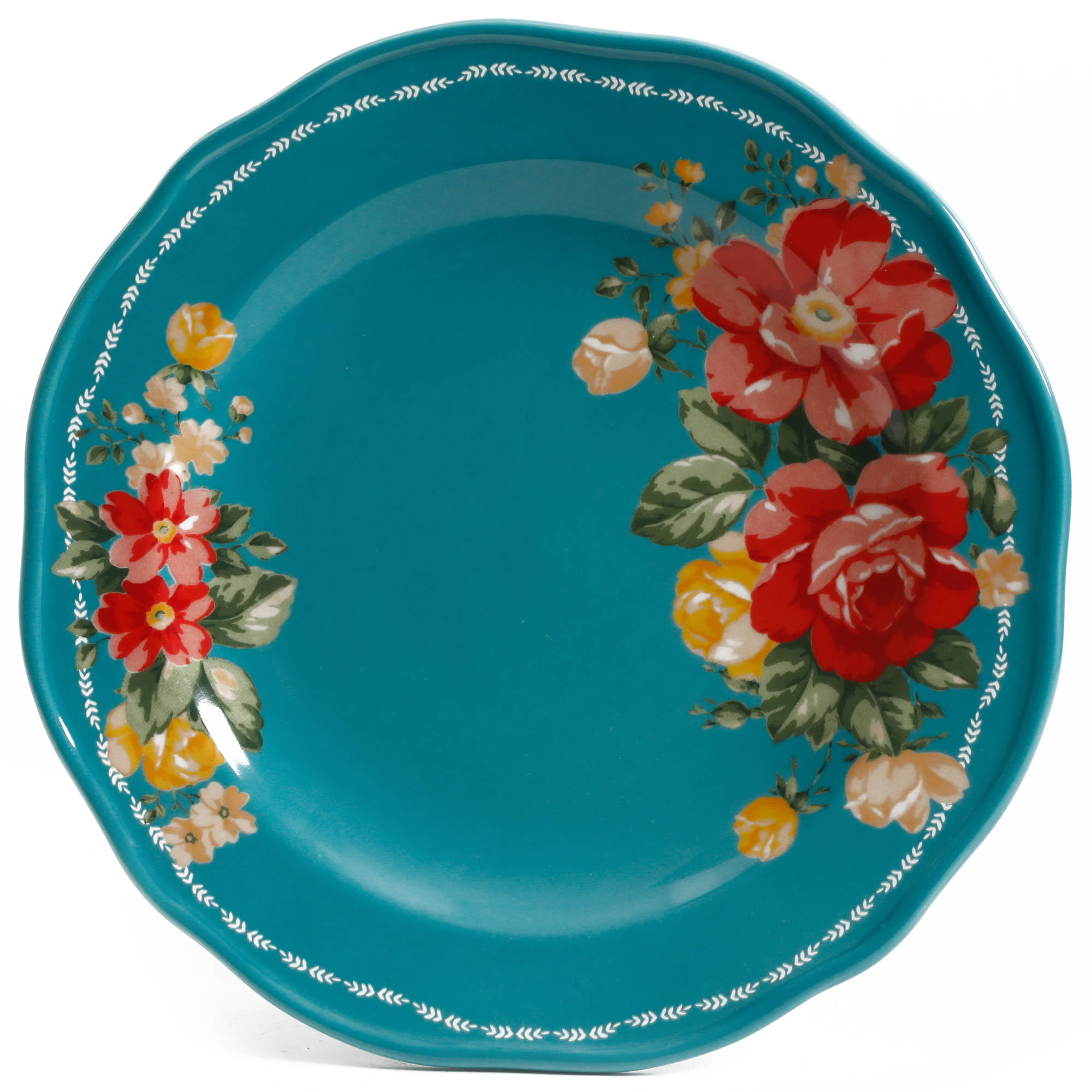 Vintage Floral 12-Piece Dinnerware Set, Teal