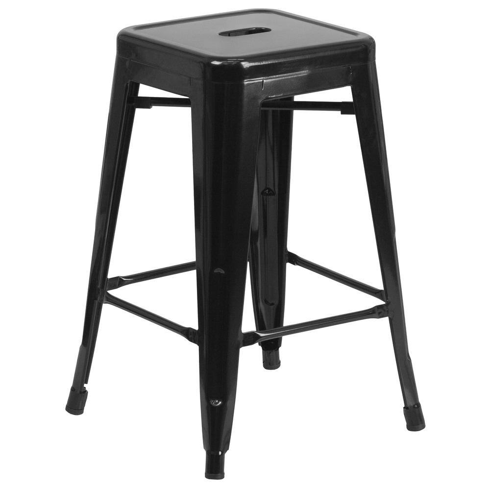 Flash Furniture 24 in. Black Metal Bar Stool CH3132024BK