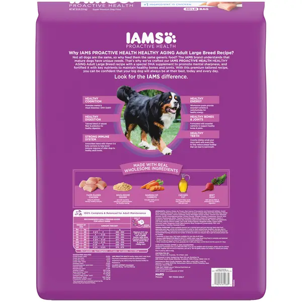 IAMS 30 lb Healthy Aging Adult Large Breed Dry Dog Food with Real Chicken