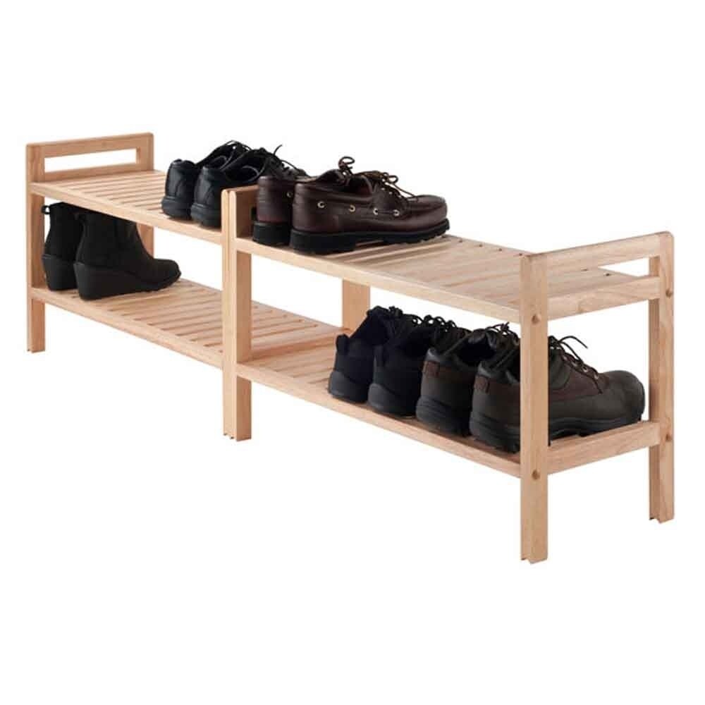 Winsome Mercury Natural Solid Wood Stackable Shoe Rack Set   2 Piece