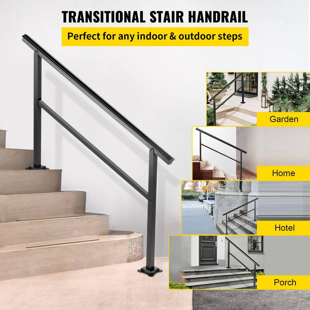 VEVOR 60 in. W x 35 in. H Adjustable Handrail Fits 4 Steps or 5 Steps Aluminum Handrails for Outdoor Steps Black TFDGLZHS5FT585EFIV0