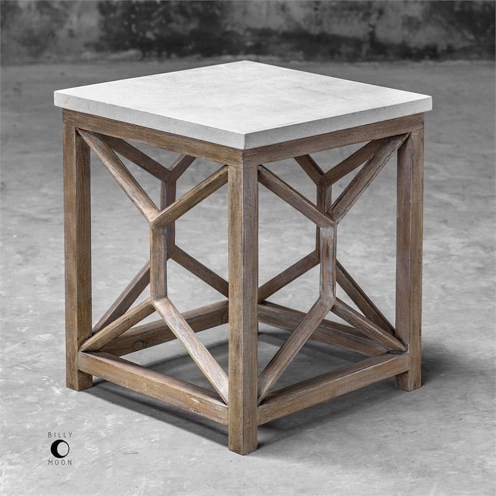 Home Square 22 quotSquare Stone Top End Table in Ivory and Oatmeal   Set of 2   Farmhouse   Side Tables And End Tables   by Homesquare  Houzz