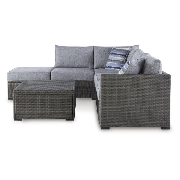 Signature Design by Ashley Petal Road Gray Outdoor Loveseat Sectional/Ottoman/Table Set (Set of 4)