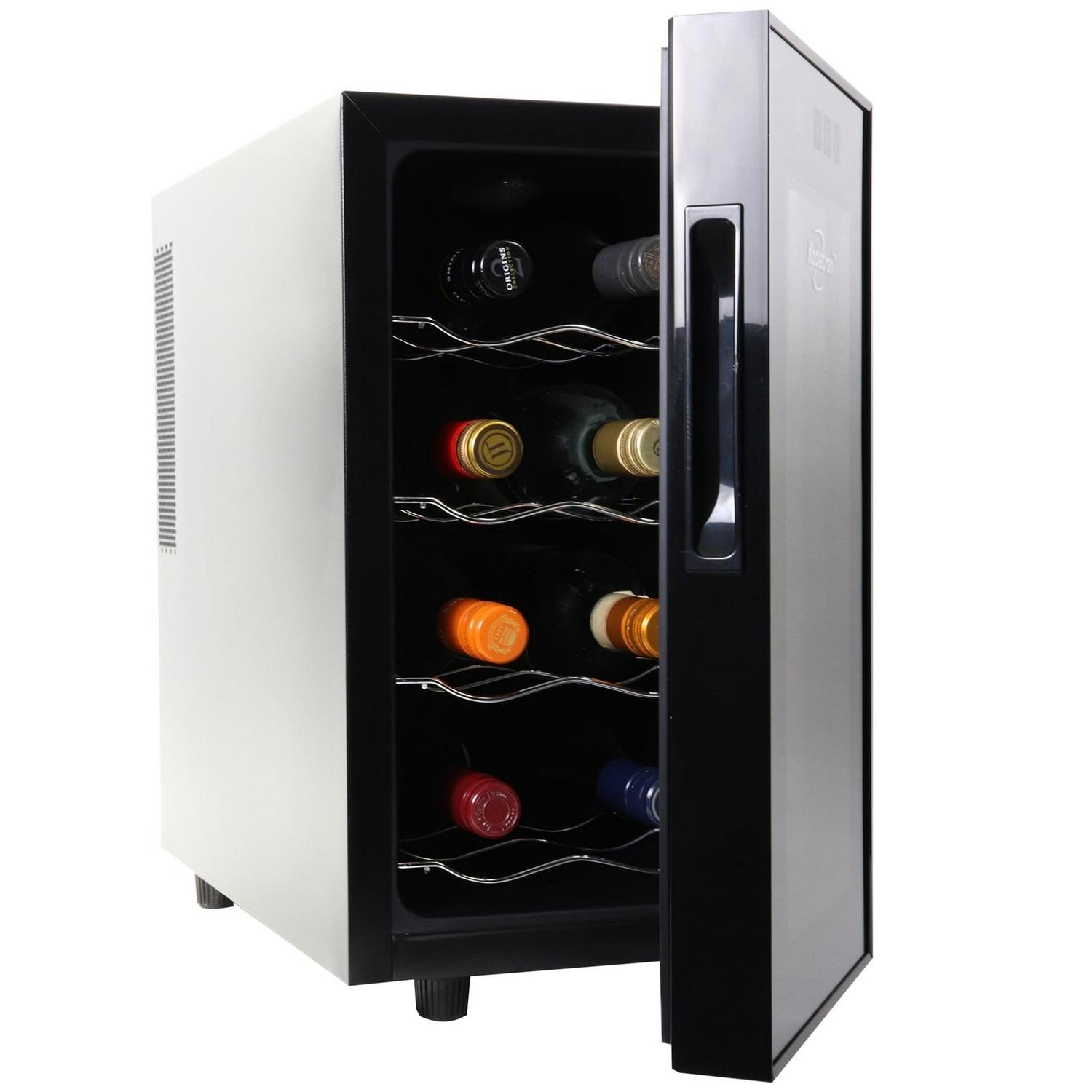 Koolatron Series 8 Bottle Wine Cooler， Black， Thermoelectric Wine Fridge， 0.8 cu. ft. (23L)， Freestanding Wine Cellar， Red， White and Sparkling Wine Storage for Small Kitchen， Apartment， Condo， RV