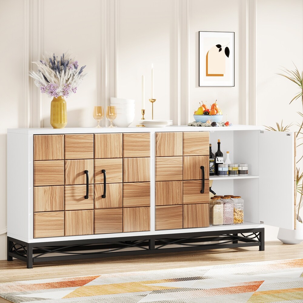 59 inches Modern Style White Buffet Sideboard Storgae Cabinet For Kitchen   Dining Room   55 inch