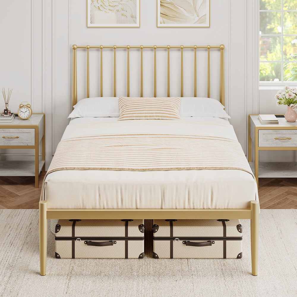 Gold Bed Frame with Metal Headboard and Footboard