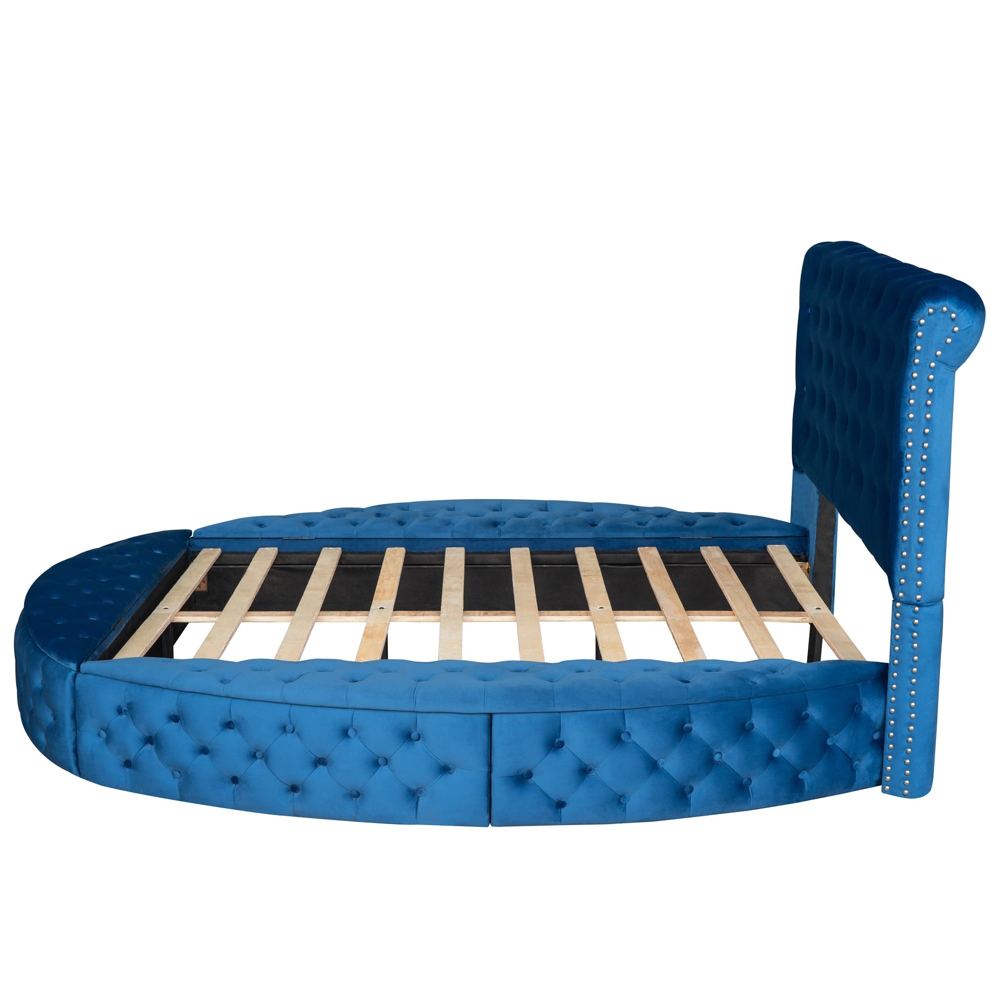 Full Round Upholstery Kids Platform Bed with Storage on Both Sides , Blue