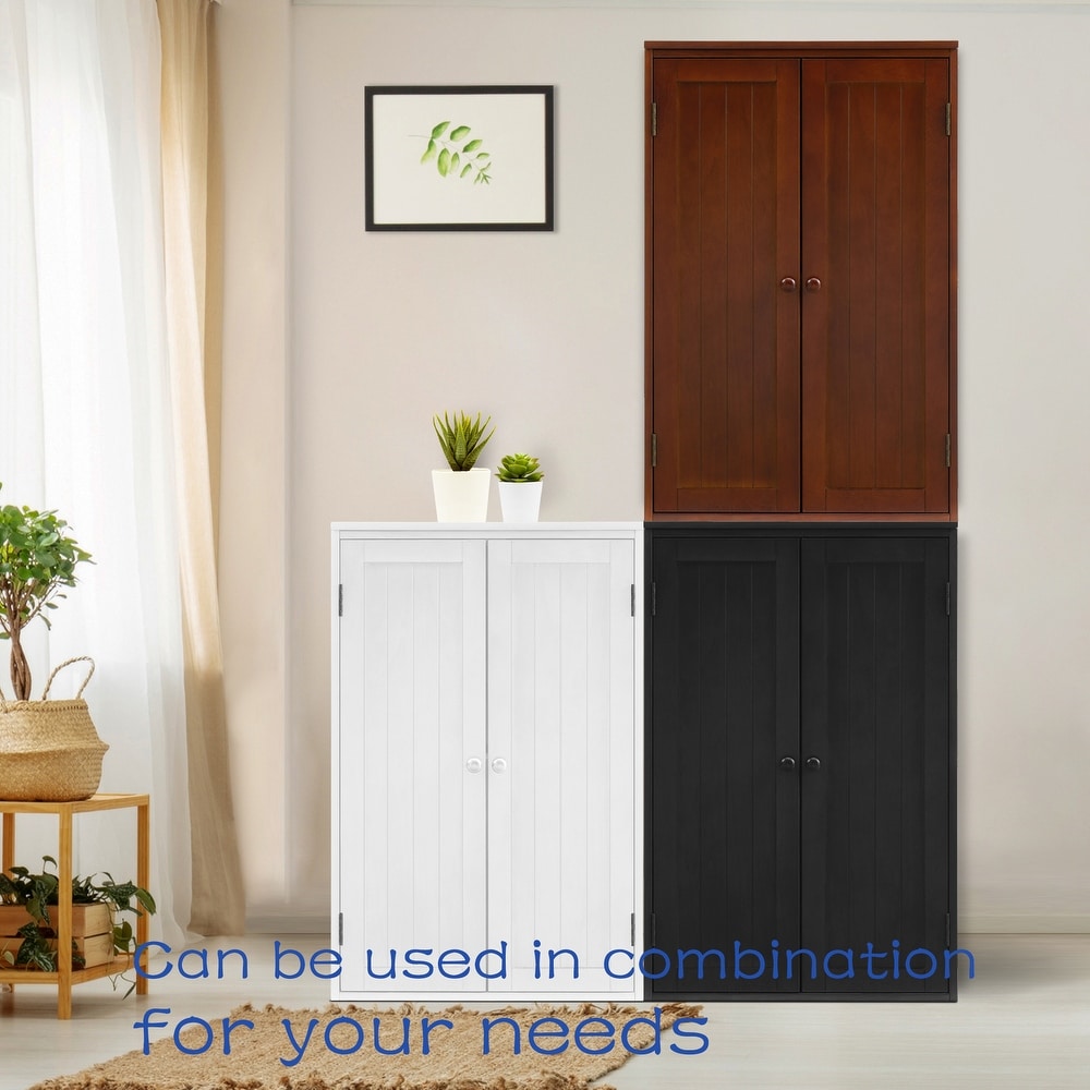 Storage Cabinet Freestanding Wooden Floor Cabinet with Adjustable Shelf and Double Door