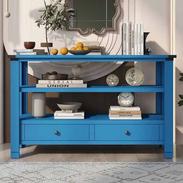 Modern Wood Sofa Table Console Table with 2 Drawers and 2 Shelves