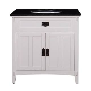 Home Decorators Collection Artisan 33 in. W Vanity in White with Marble Vanity Top in Natural Black with White Sink MD-V1758