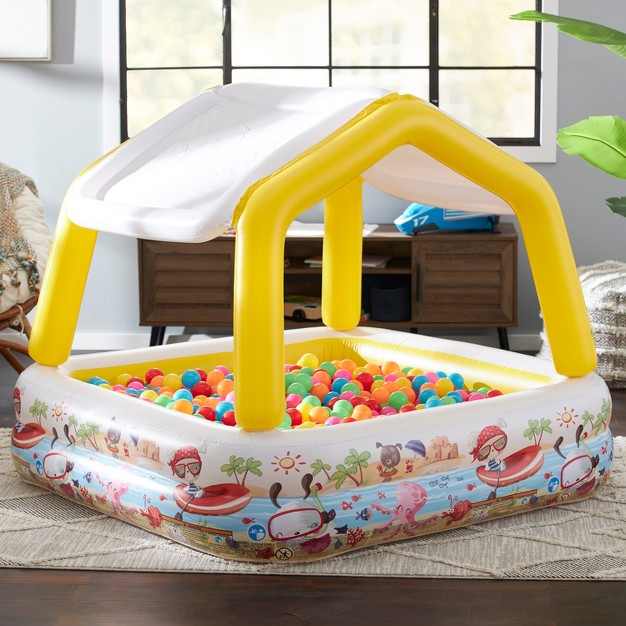 Intex 57470ep 5 foot Square Kiddie Pool Inflatable Sun Shade Kids Swimming Pool With Canopy Ocean Scene