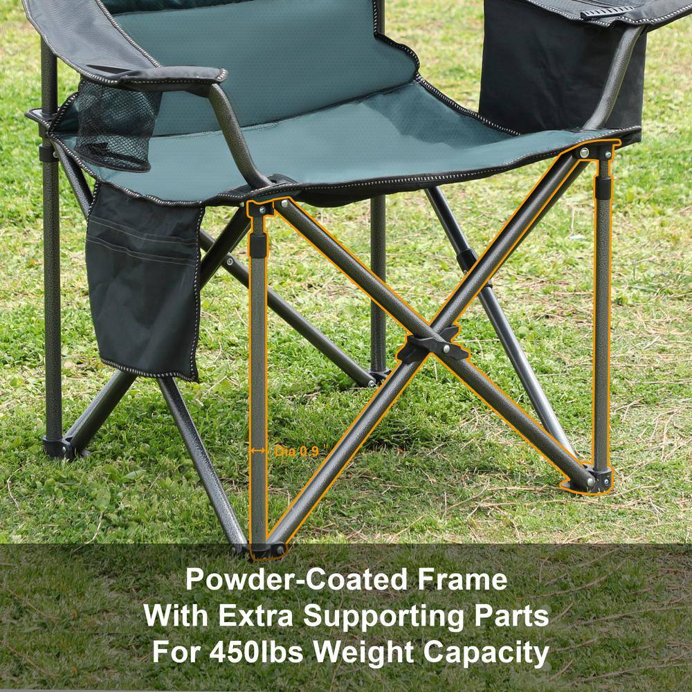 PHI VILLA Oversized Folding Camping Chair With Cooler Bag Thicken Padded Chair Heavy-Duty THD-E01CC402-GN