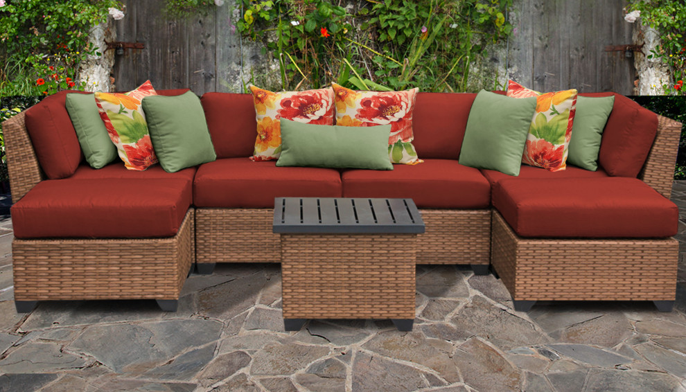 Laguna 7 Piece Outdoor Wicker Patio Furniture Set 07a   Tropical   Outdoor Lounge Sets   by Homesquare  Houzz