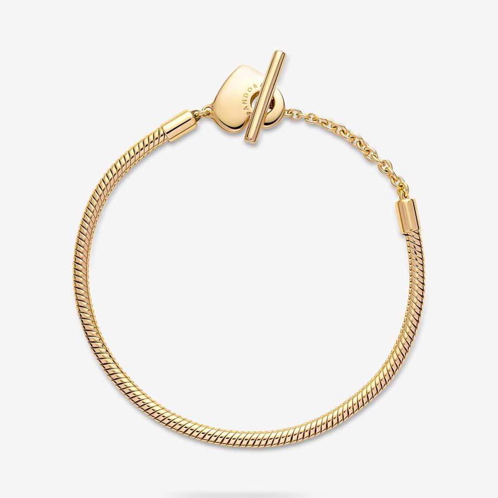 PANDORA  Pandora Moments Heart T-Bar Snake Chain Bracelet - Gold Plated