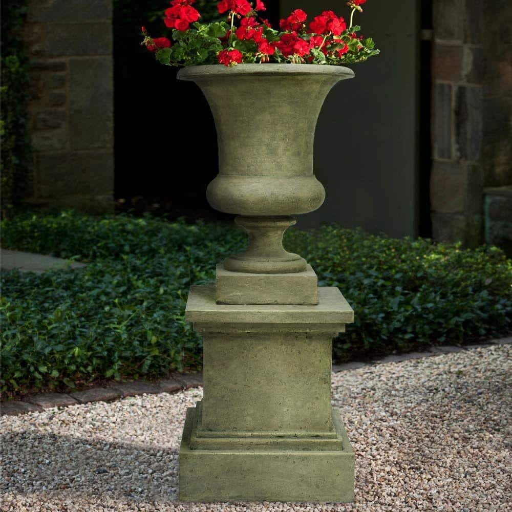 MPG 16-1/2 in. Square Cast Stone Fiberglass Pedestal Planter in Aged Granite Finish PF5430AG