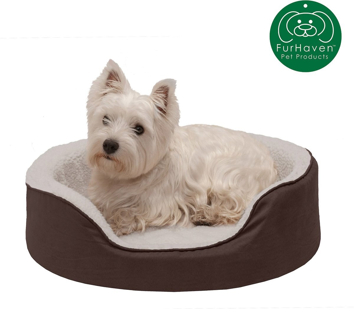 FurHaven Faux Sheepskin and Suede Orthopedic Bolster Dog Bed w/Removable Cover