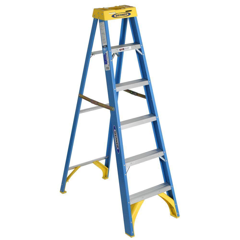 Werner 6 ft. Fiberglass Step Ladder (10 ft. Reach Height) 250 lbs. Load Capacity Type I Duty Rating 6006