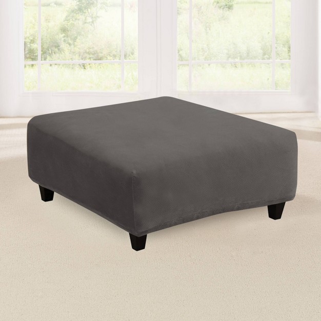 Stretch Pique Square Ottoman Slipcover Flannel Gray Sure Fit