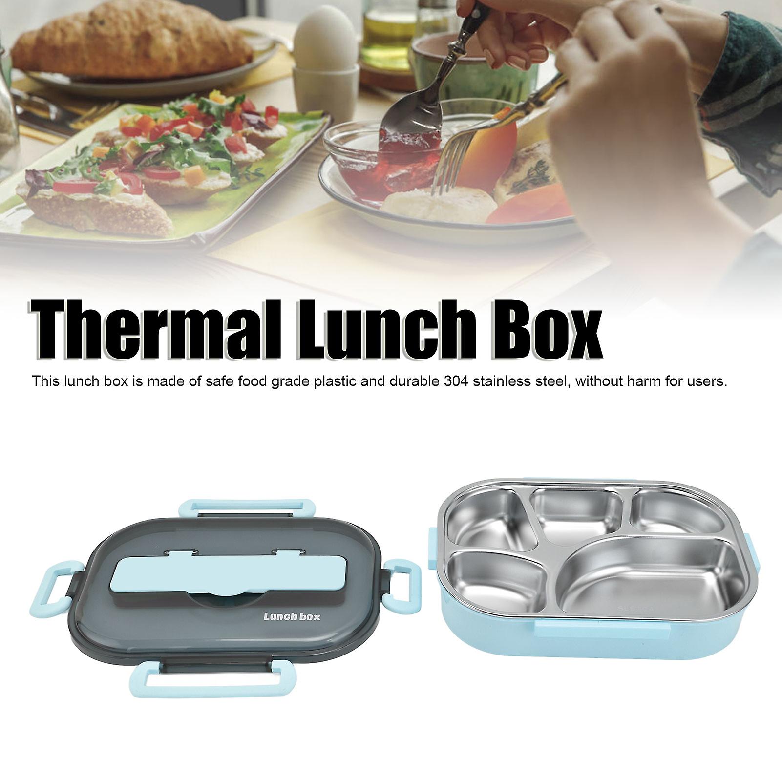 Thermal Lunch Box， 5 Compartments Lunch Box Portable Lunch Warmer Stainless Steel  With Chopsticks Spoon  For Home School1.3l[blue [send Chopsticks Sp