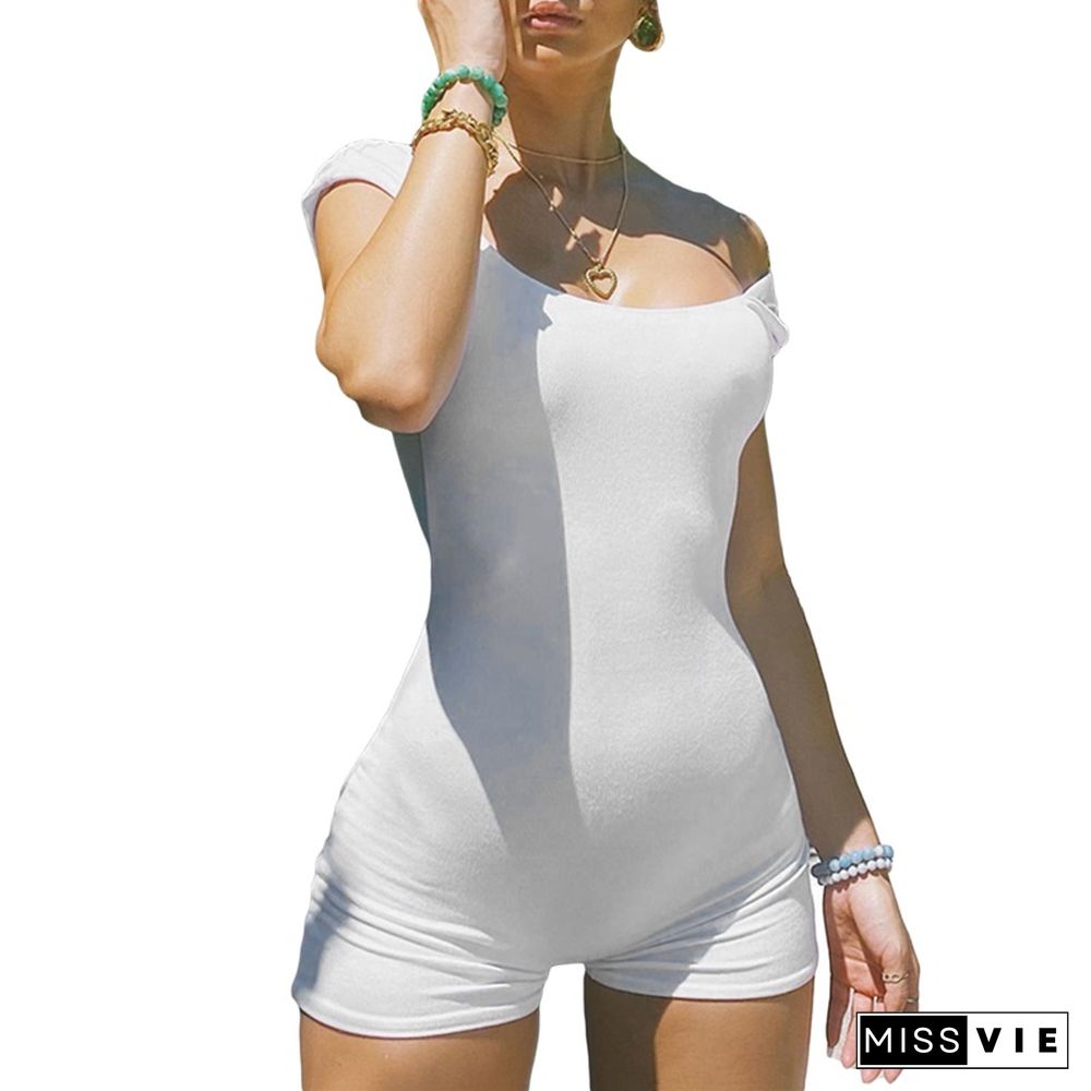 Sexy Women Playsuit White Backless Romper Slim Fit Wrap Bodycon Overalls Summer Casual Sporty Streetwear Outfits