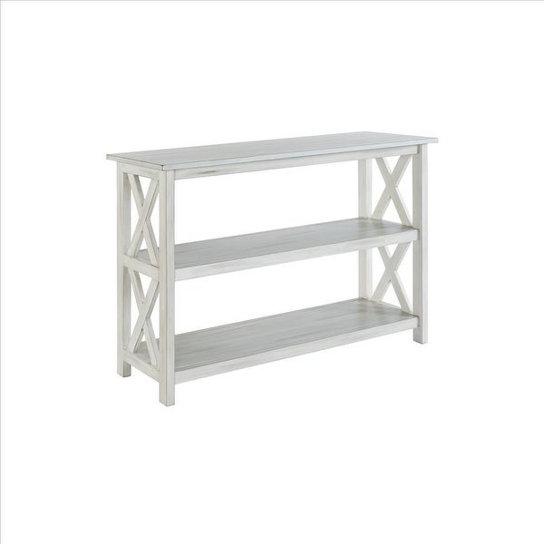 2 Shelf Wooden Entryway Table with X Shaped Accent， White - 30.25 H x 42 W x 16 L Inches