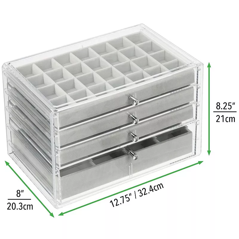 mDesign Plastic Jewelry Box， 4 Removable Storage Organizer Trays