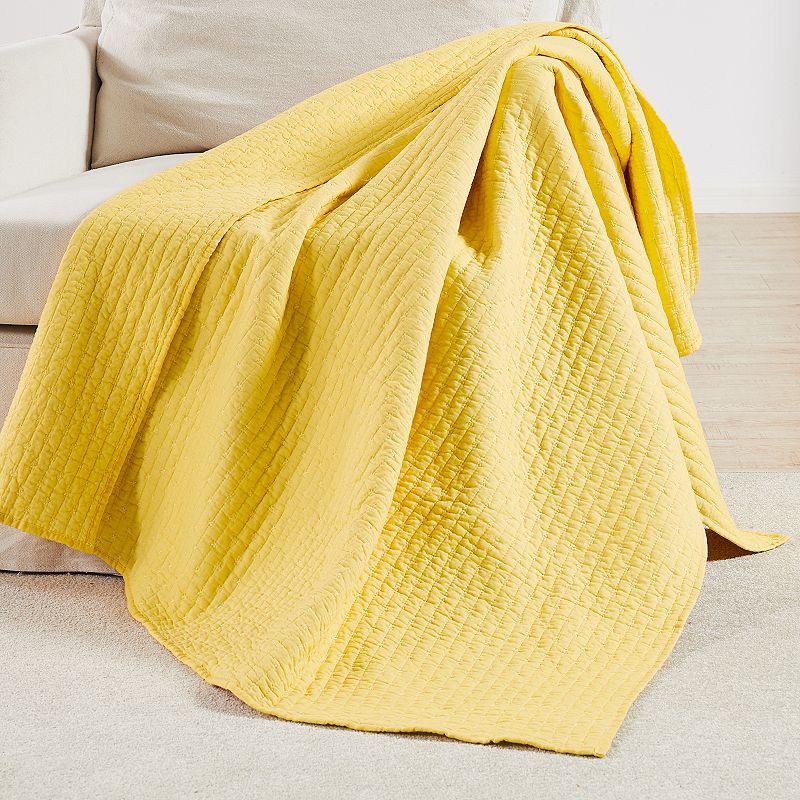 Levtex Home Cross Stitch Yellow Quilted Throw