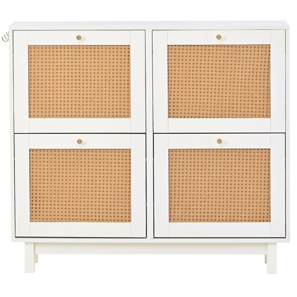 Boho White 2-Tier Entryway Shoe Cabinet with 4 Flip Drawers