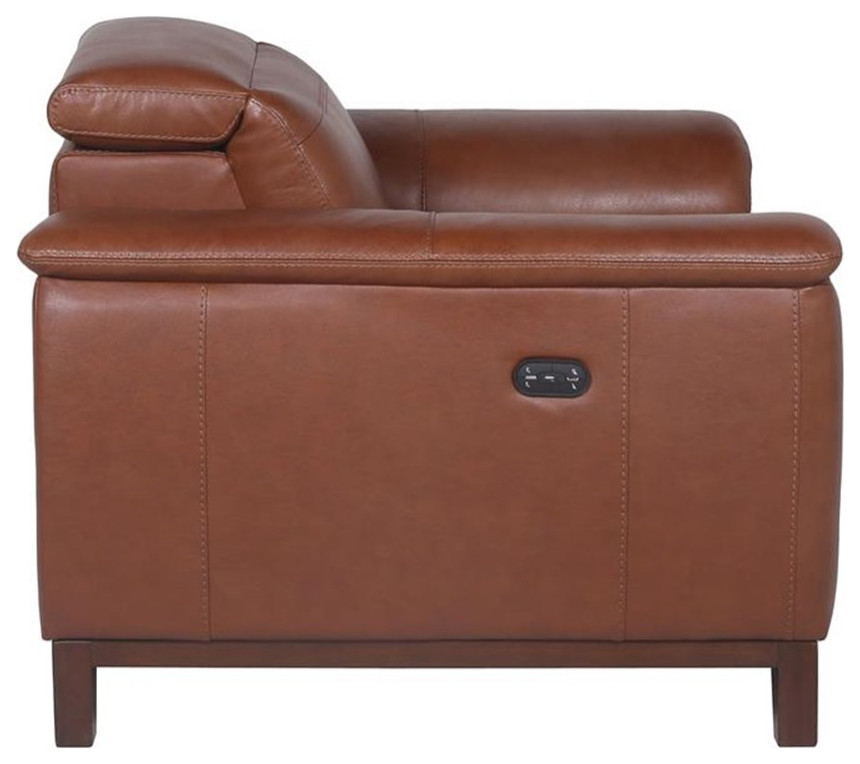 Bowery Hill Modern Coach Brown Top Grain Leather Power Reclining Chair   Contemporary   Recliner Chairs   by Homesquare  Houzz