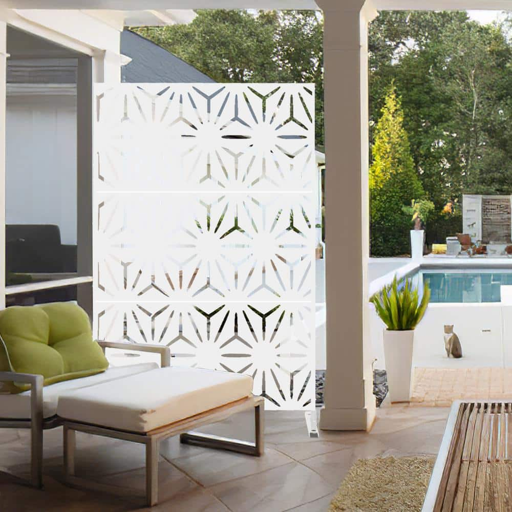 FENCY 76 in. H x 47.2 in. W Galvanized Metal Outdoor Privacy Screens Garden Fence Star Pattern in White (3 Pieces in 1 Set) HD-A-GE04006