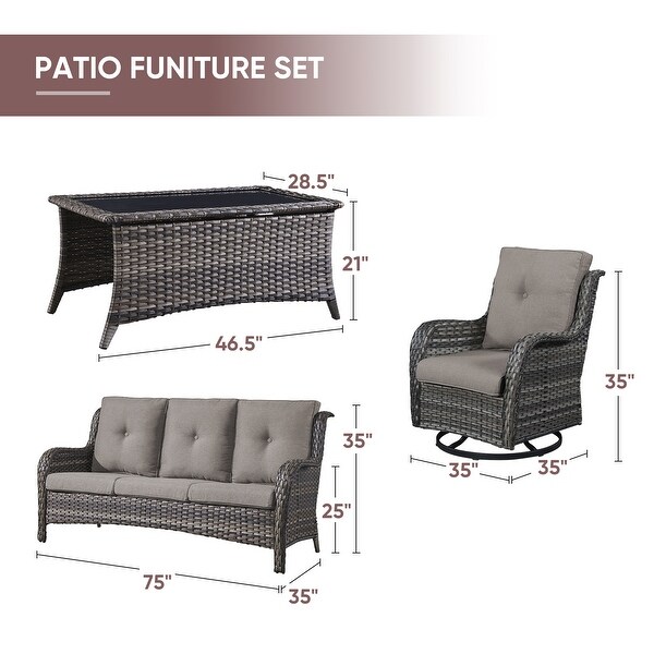 4Piece Patio Sofa with Swivel Glider Chair Set