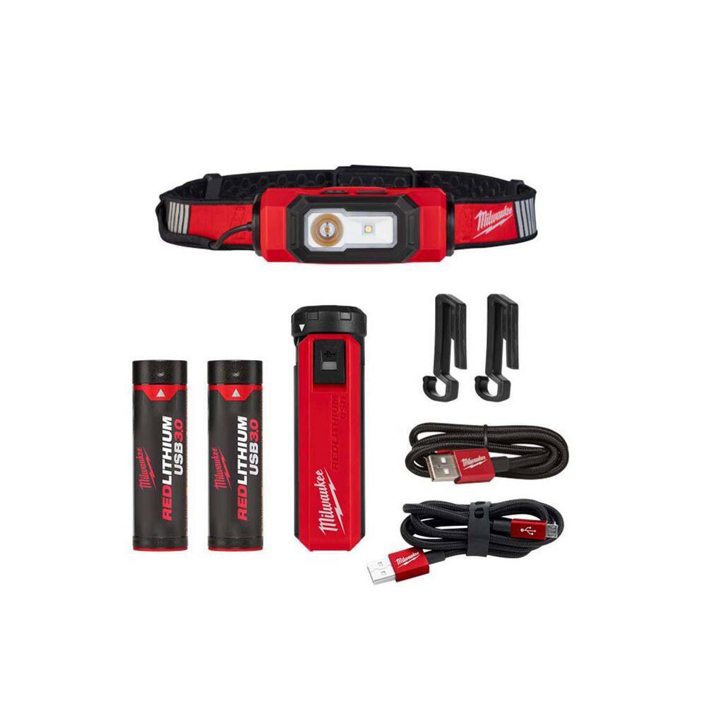 MW 600 Lumens LED REDLITHIUM USB 360-Degree Visibility Hard Hat Headlamp USB Charger and Portable Power Source Kit 2116-21-48-59-2013