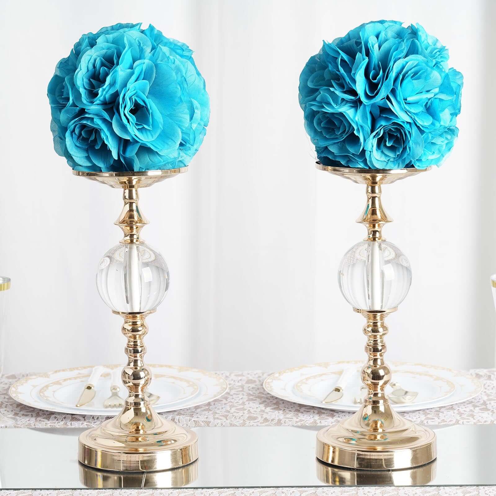 2 Pack Turquoise Artificial Silk Rose Kissing Ball, Faux Flower Ball 7