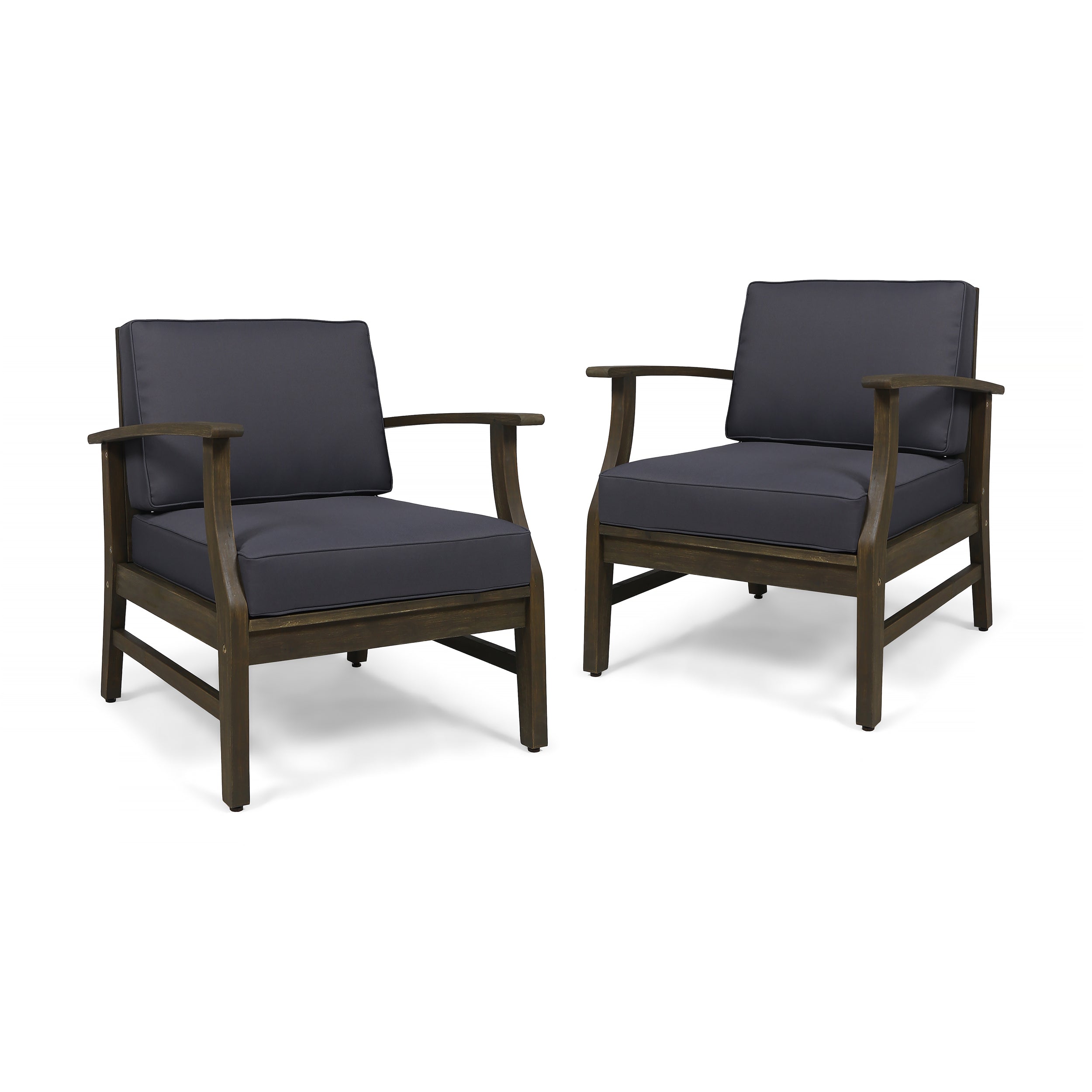 Simona Outdoor Acacia Wood Club Chairs with Cushions