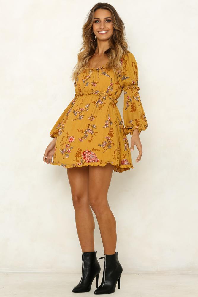 Losing Touch Dress Mustard