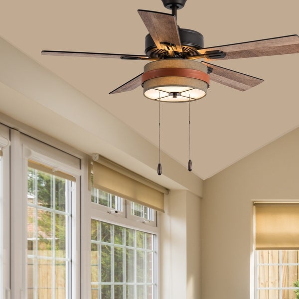 Aeris River of Goods Tan Oil-Rubbed Bronze and Metal Fabric Ceiling Fan with Light - 42