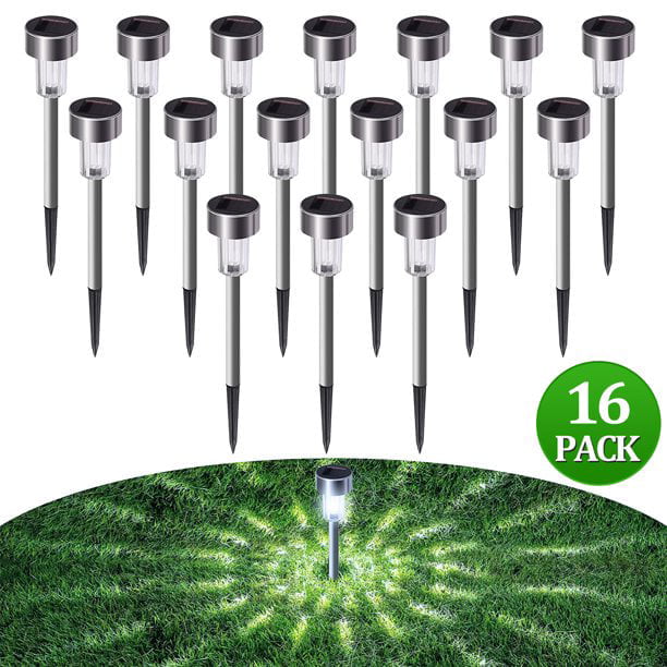 Chanvi 16 Pack Solar Outdoor Pathway Lights，Solar Walkway Lights Waterproof Led Light Landscape/Pathway Lights for Patio/Garden/Lawn/Yard/Driveway/Walkway (Stainless Steel)