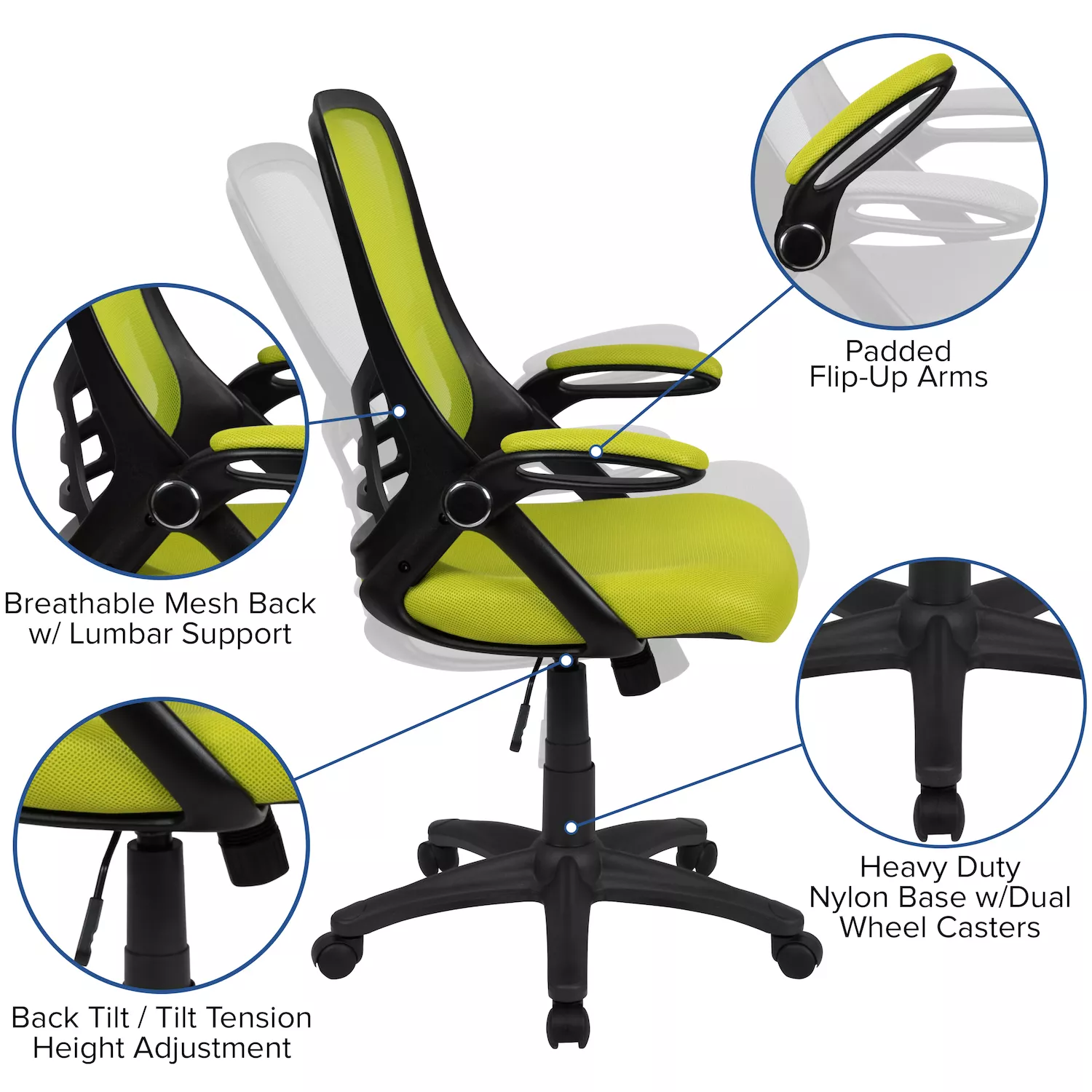 Emma and Oliver High Back Black Mesh Ergonomic Office Chair with Black Frame and Flip-up Arms